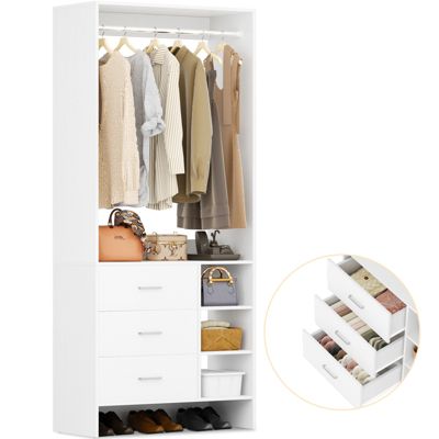 30" Freestanding Closet Organizer with Hanging Rods and Drawers, Closet System with Storage Shelves