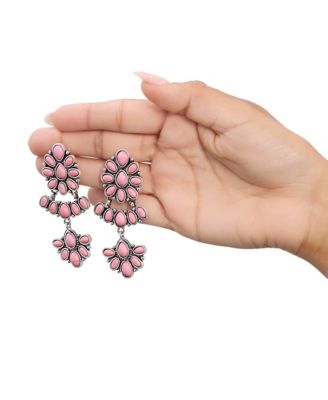 Pink Stone Statement Drop Earrings in Floral Shape