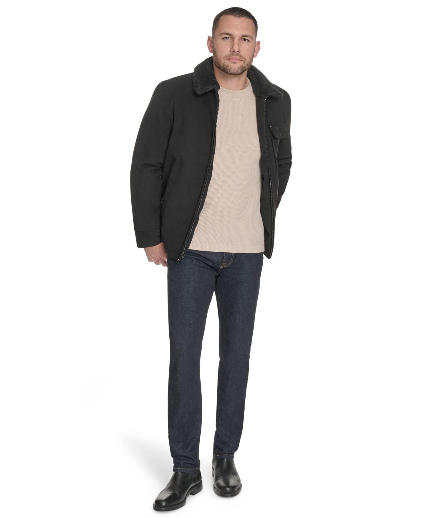 Мужская куртка Tommy Hilfiger Wool Blend Jacket with Sherpa Collar, цвет: Чёрный — фото 7
