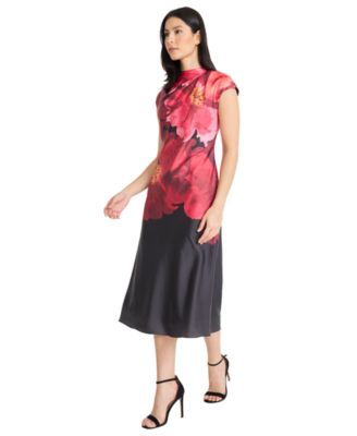 Women's Printed Cap Sleeve Midi Dress