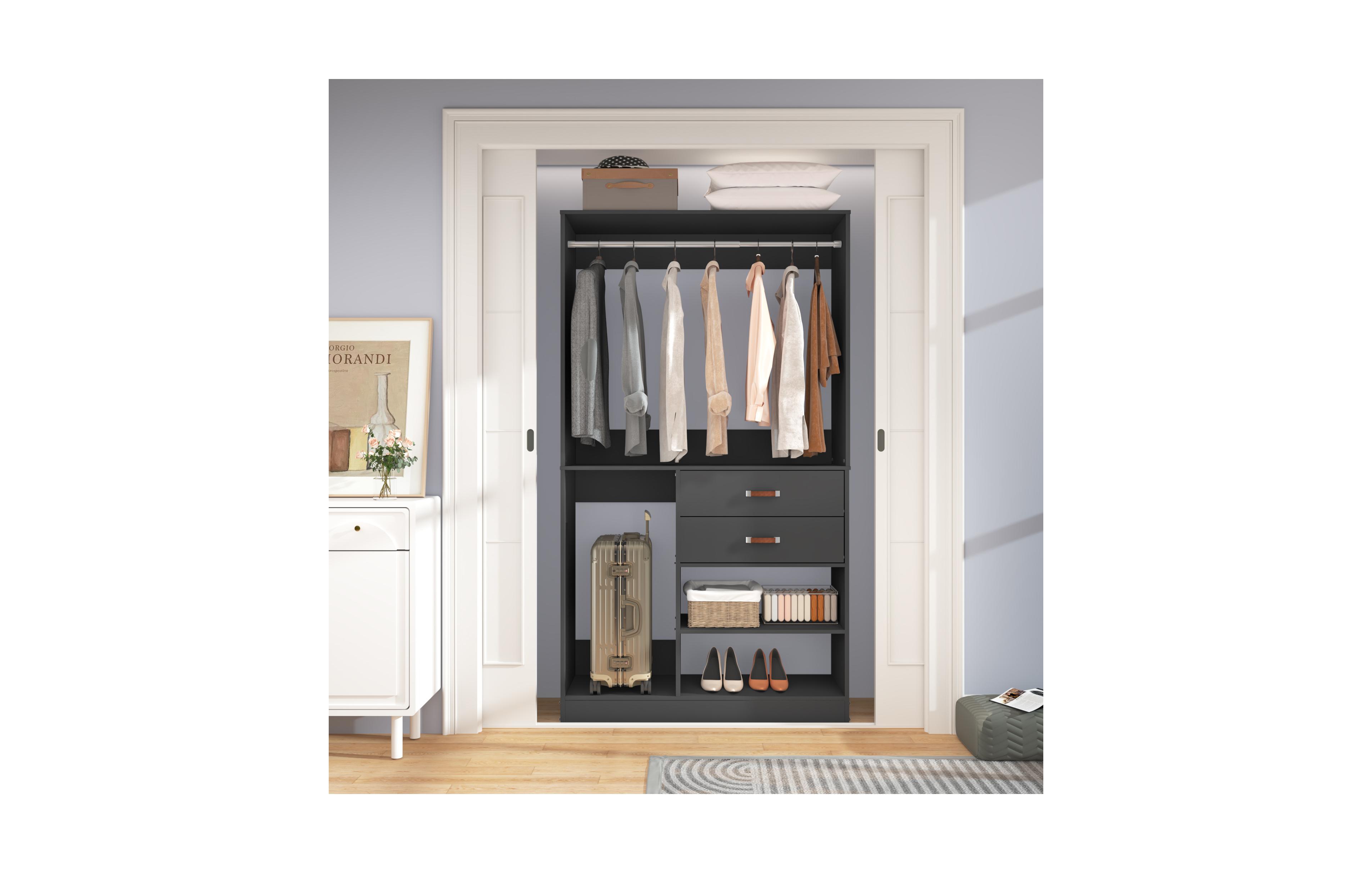 8FT Walk Closet Organizer with 3 Shelving Towers, Heavy Duty Clothes Rack Drawers