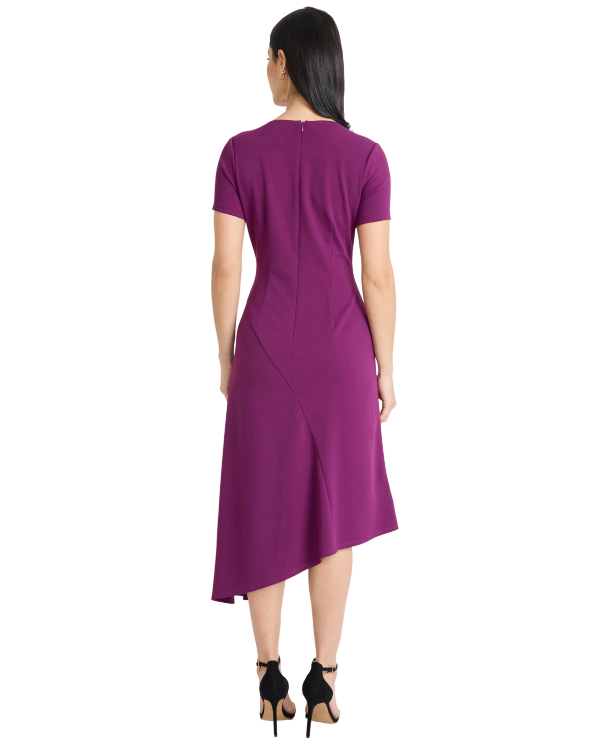 Maggy London Short Sleeve Asymmetric Midi Dress In Purple