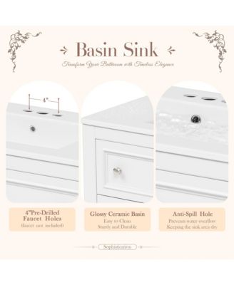 36" Solid Wood Bathroom Vanity with Mirror Cabinet, Adjustable Shelves and Drawers