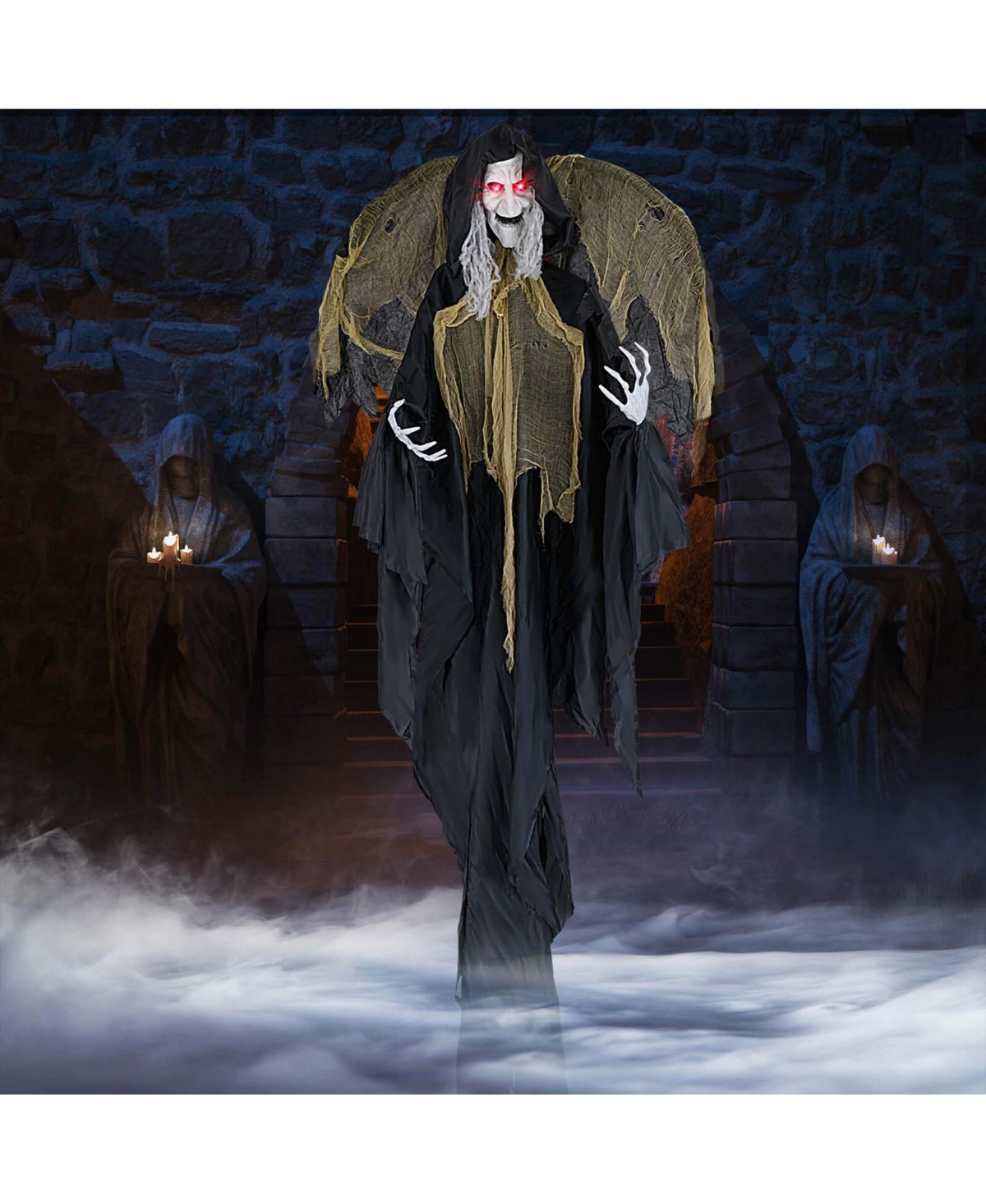 Costway 8.2 ft Halloween Standing Witch Voice Activated Animatronic Ghost with Lighted Eyes