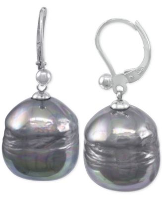 Majorica Sterling Silver Imitation Black Baroque Pearl (12mm) Drop