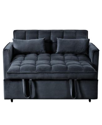 Pull-Out Velvet Loveseat Sleeper Sofa Bed, 3-in-1 Convertible Futon Couch with Adjustable Back, Storage Pocket & Pillows-Maison Boucle