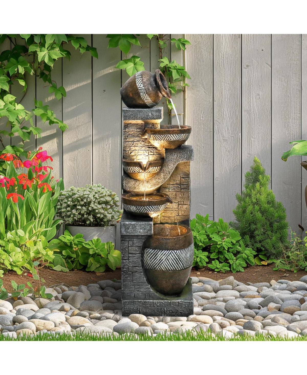 SunJet 5-Tiers Indoor/Outdoor Garden Water Fountain - 42.5inches Modern Floor-Standing Cascading Water Feature