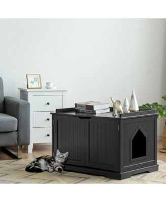 Cat Litter Box Wooden Enclosure Pet House Sidetable Washroom Storage Bench