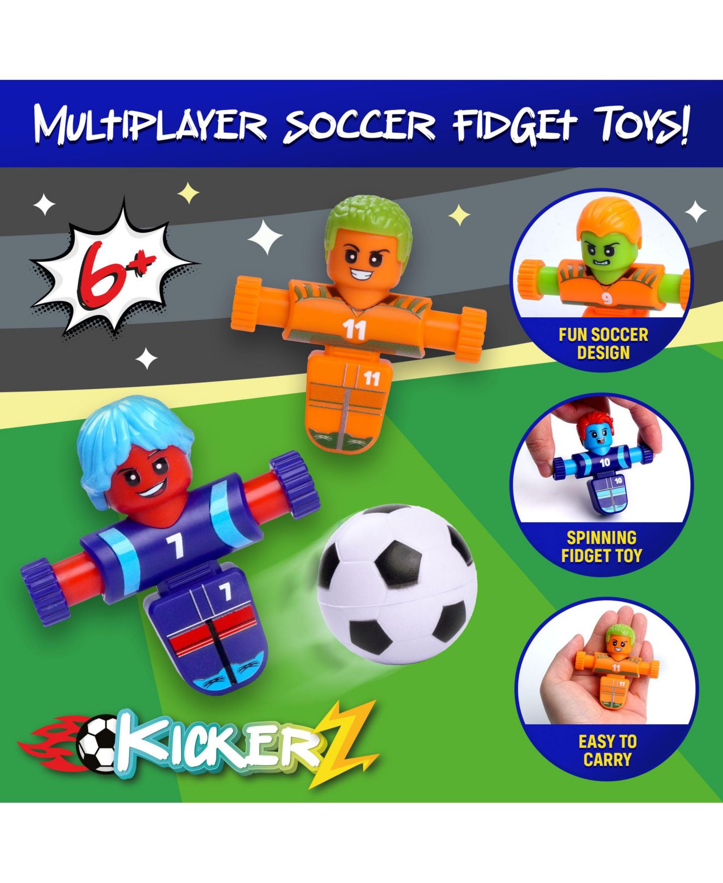 Детские игрушки Power Your Fun KickerZ Fidget Soccer 8-Piece Game, Ages 6+ — фото 2