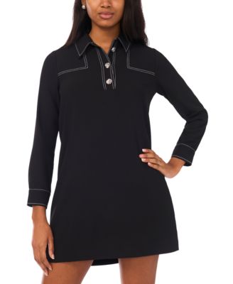 Petite Collared Neck Long Sleeves Shirtdress