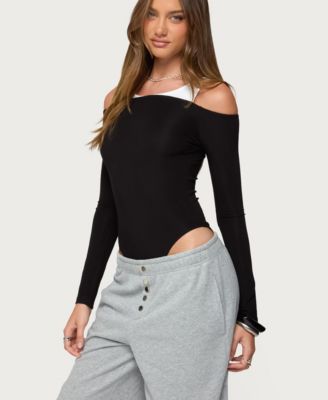 Women's Layered Ribbed Off Shoulder Bodysuit