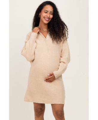 Maternity Taupe Chunky Knit Collared Sweater Dress