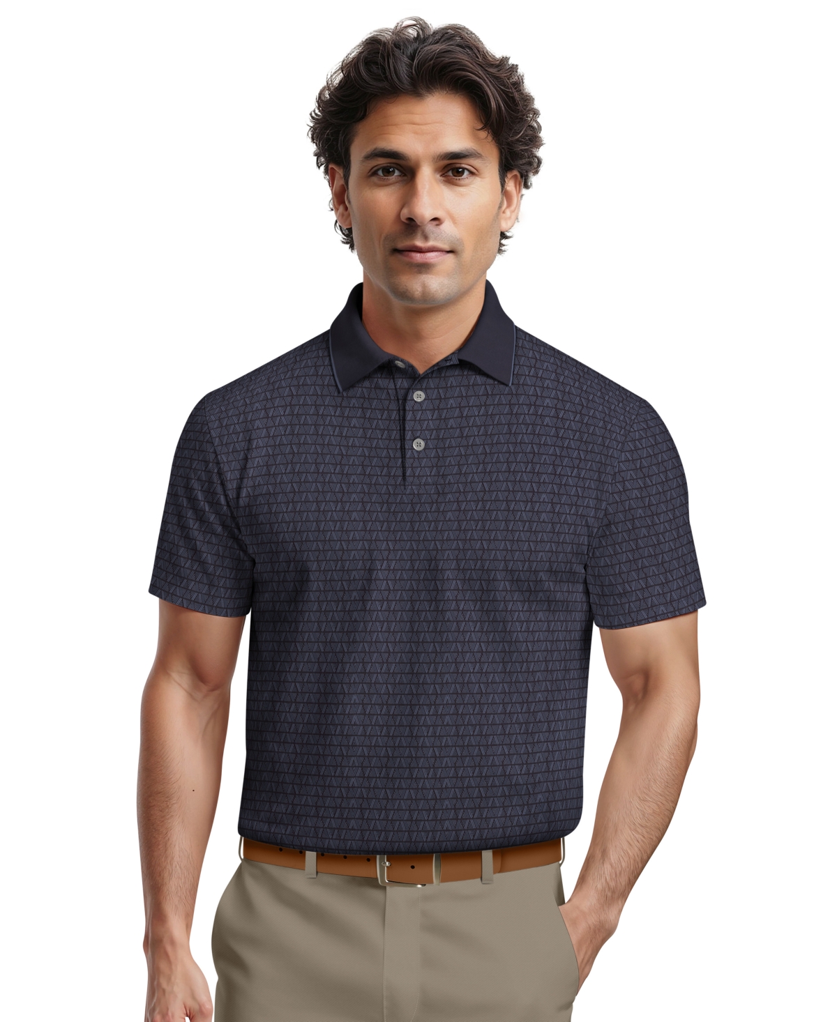 Pga Tour Men's Argyle Jacquard Polo Shirt In Black