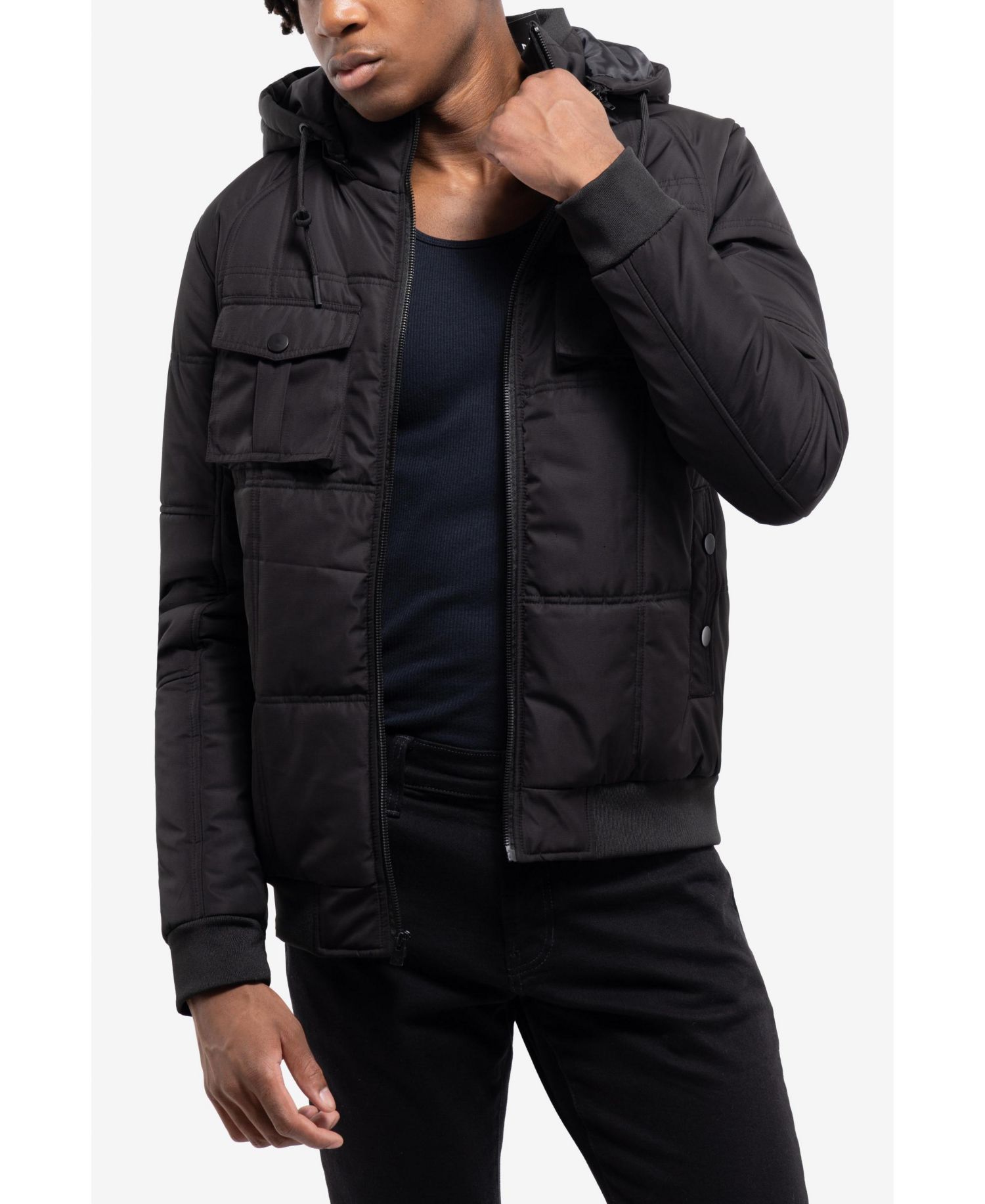 Men's Hooded Puffer Jacket With Patch Chest Pockets