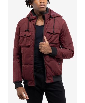 Men's Hooded Puffer Jacket With Patch Chest Pockets