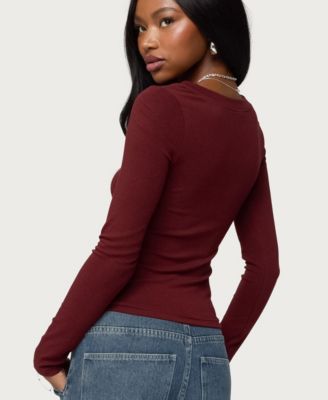 Women's Larna V Neck Ribbed T Shirt