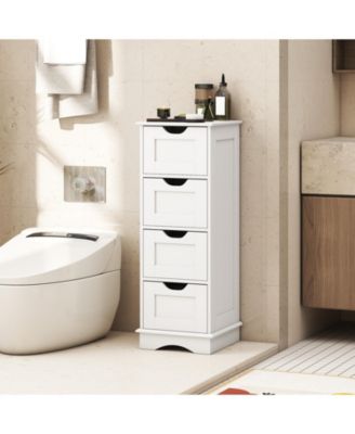 4-Drawer Bathroom Cabinet w/Cut-out Handles Anti-toppling Device Narrow Entryway