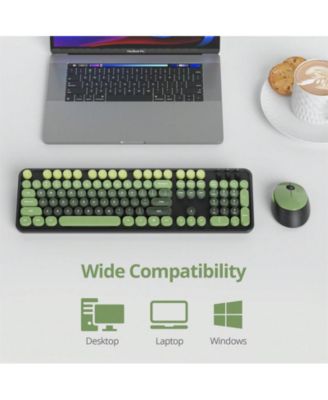 Wireless Keyboard And Mouse Set - Cute Keyboard And Mouse Combo, Full Size Keyboard With Number Pad & Round Keycaps For Windows PC Laptop