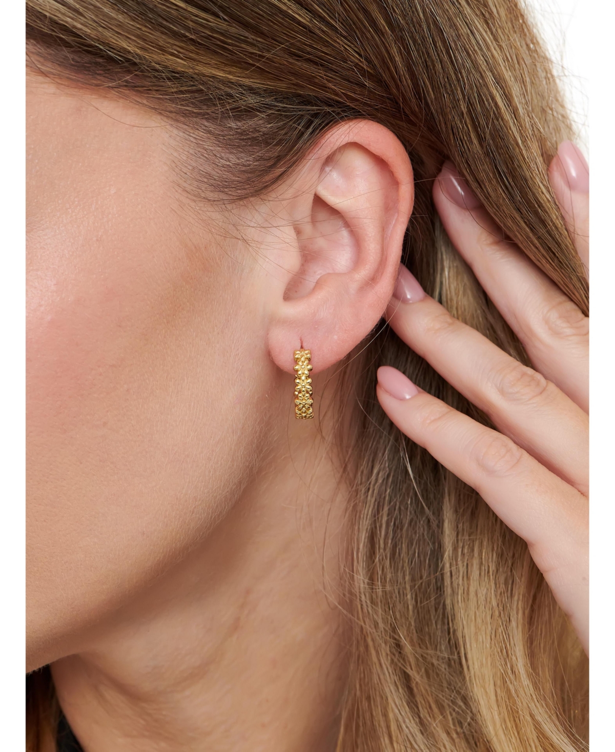Devata Daisy Flower Hoop Earrings in Gold Plated Sterling Silver