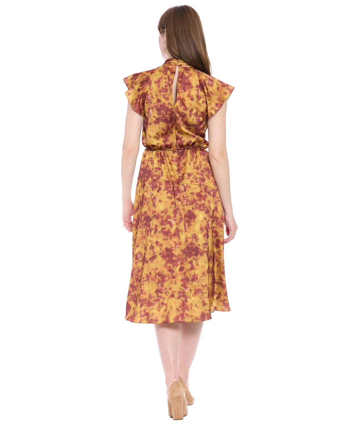 London Times Women's Mock Neck Flutter Sleeves Dress