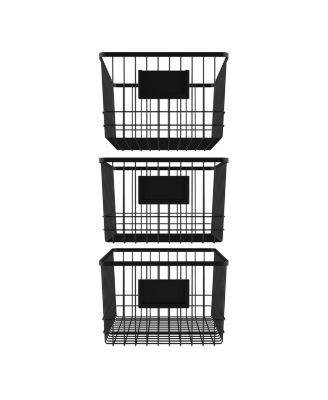 Metal Wire Organizer Bin Basket with Card Holder, Set of 3