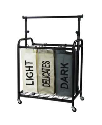 3-Bag Rolling Laundry Sorter with Adjustable Hanging Bar, Color
