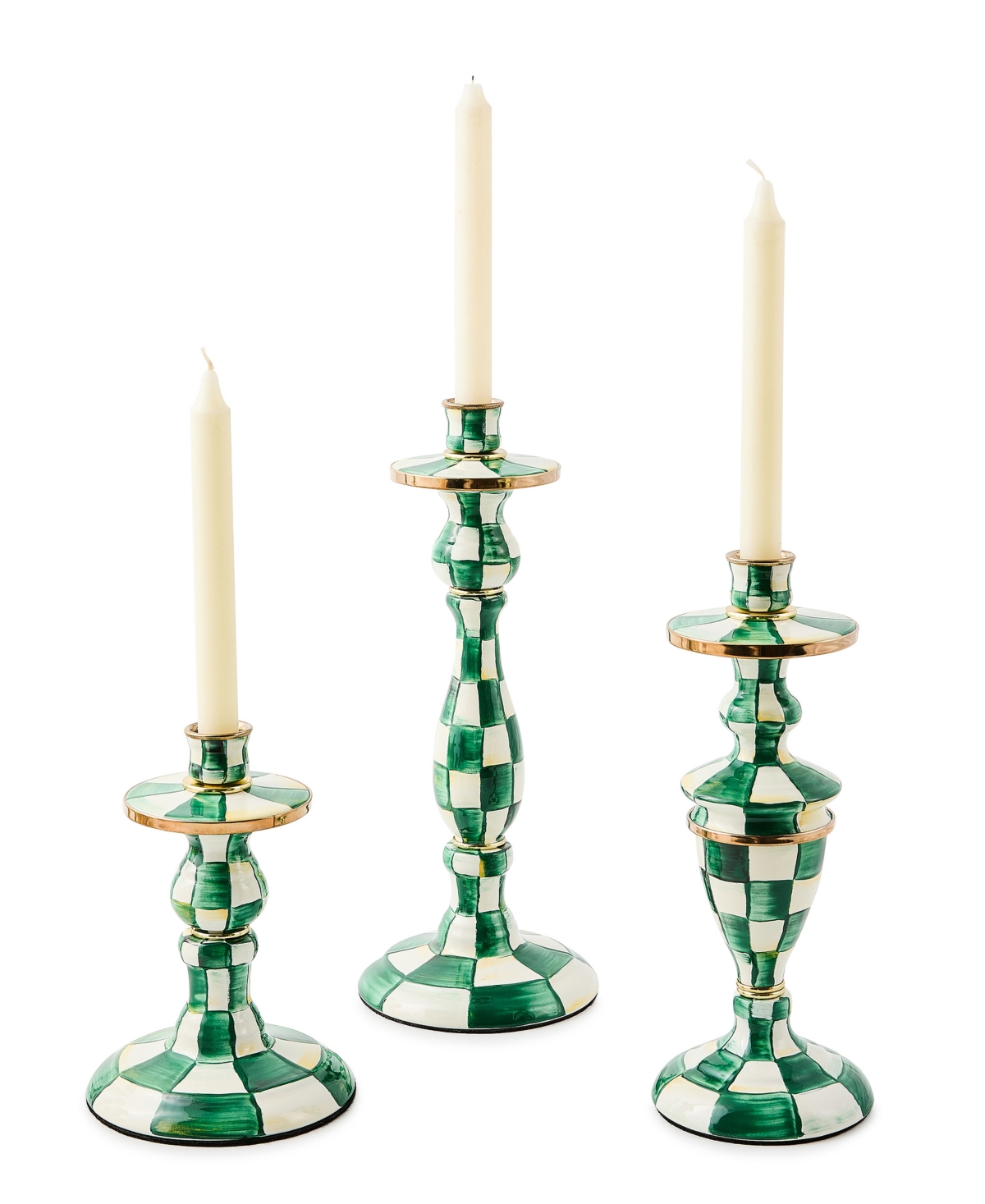 Mackenzie-Childs Emerald Check Medium Candlestick