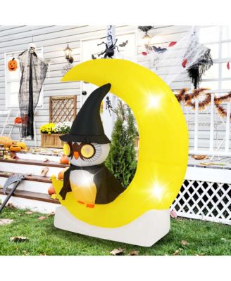 4.3 x 5.1 ft Inflatable Owl on Moon LED Lighted Halloween Decoration w/ Large Moon & Wizard Owl  w/ Stakes & Sandbags