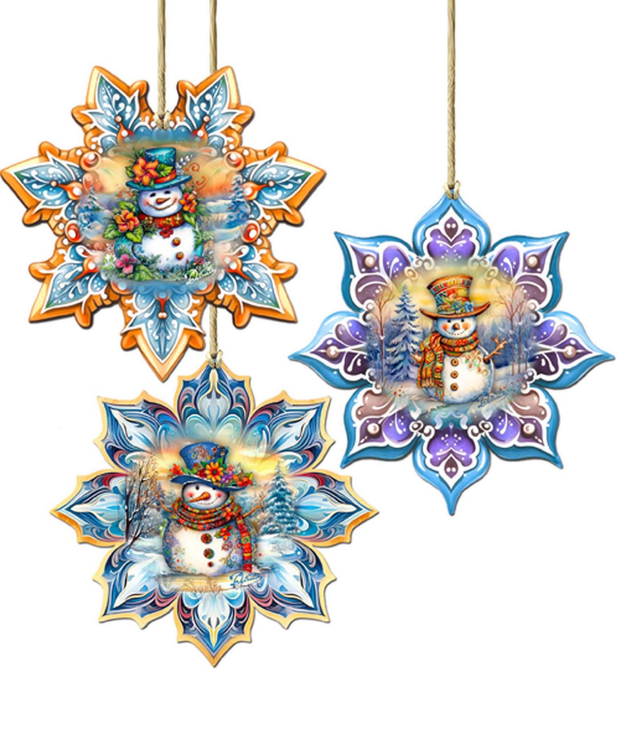 Designocracy Happy Snowman Snowflake Ornaments, Set 3 In Multi