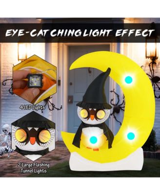 4.3 x 5.1 ft Inflatable Owl on Moon LED Lighted Halloween Decoration w/ Large Moon & Wizard Owl  w/ Stakes & Sandbags