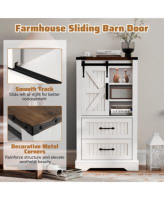 Farmhouse Bathroom Floor Cabinet w/Sliding Door Adjustable Shelves & 2 Drawers