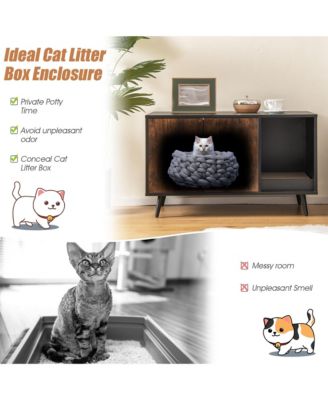 Cat Litter Box Enclosure w/ Cat Litter Catch Indoor Cat Cabinet for Living Room