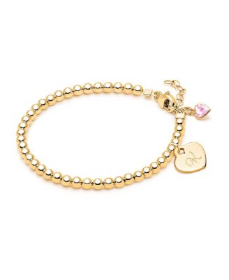 14K Gold 3mm Beads and Engraved Initial Bracelet