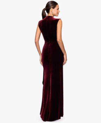 Petite Velvet Side Ruched Sleeveless Dress