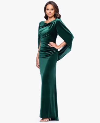 Petite Velvet Drape Back Long Dress