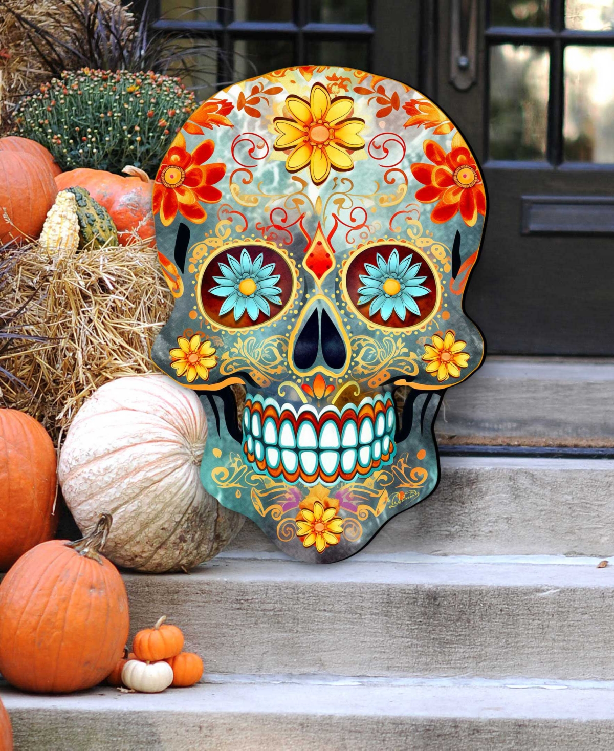 Designocracy Sugar Skull Holiday Door Decor In Multi