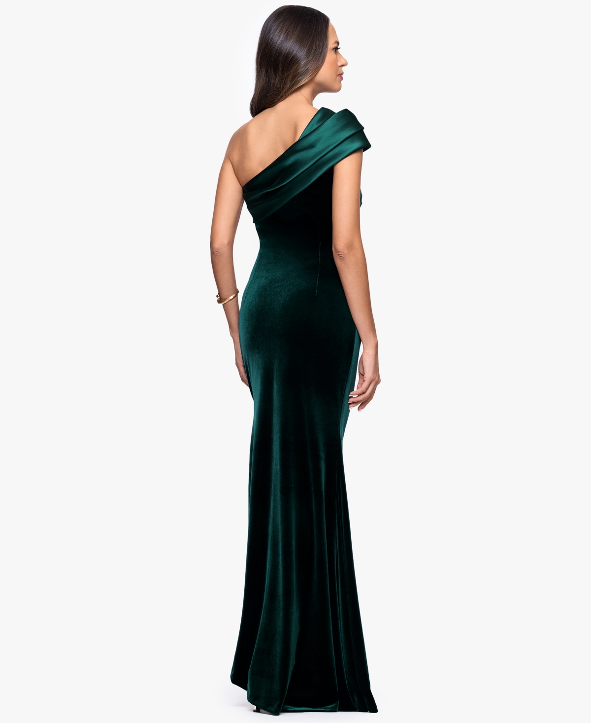 Betsy & Adam Petite One Shoulder Ballgown In Green