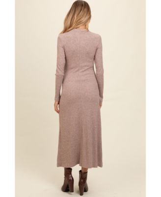 Maternity Charcoal Ribbed Knit Side Slit Midi Dress