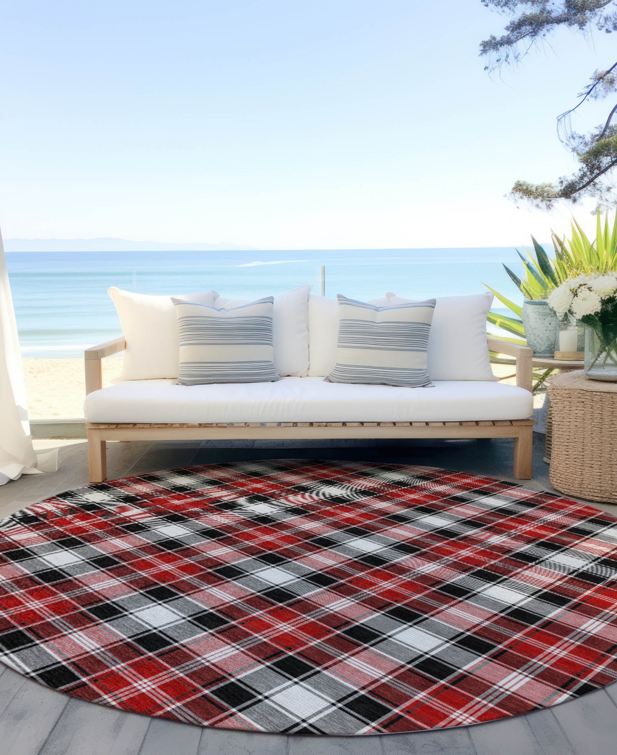 Addison Holiday Washable Indoor/outdoor Acn1817 8'x8' Round Area Rug In Black