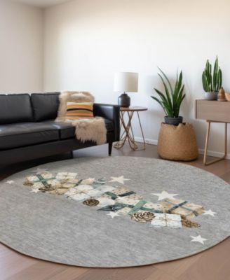 Holiday Washable Indoor/Outdoor ACN1825 8'x8' Round Area Rug