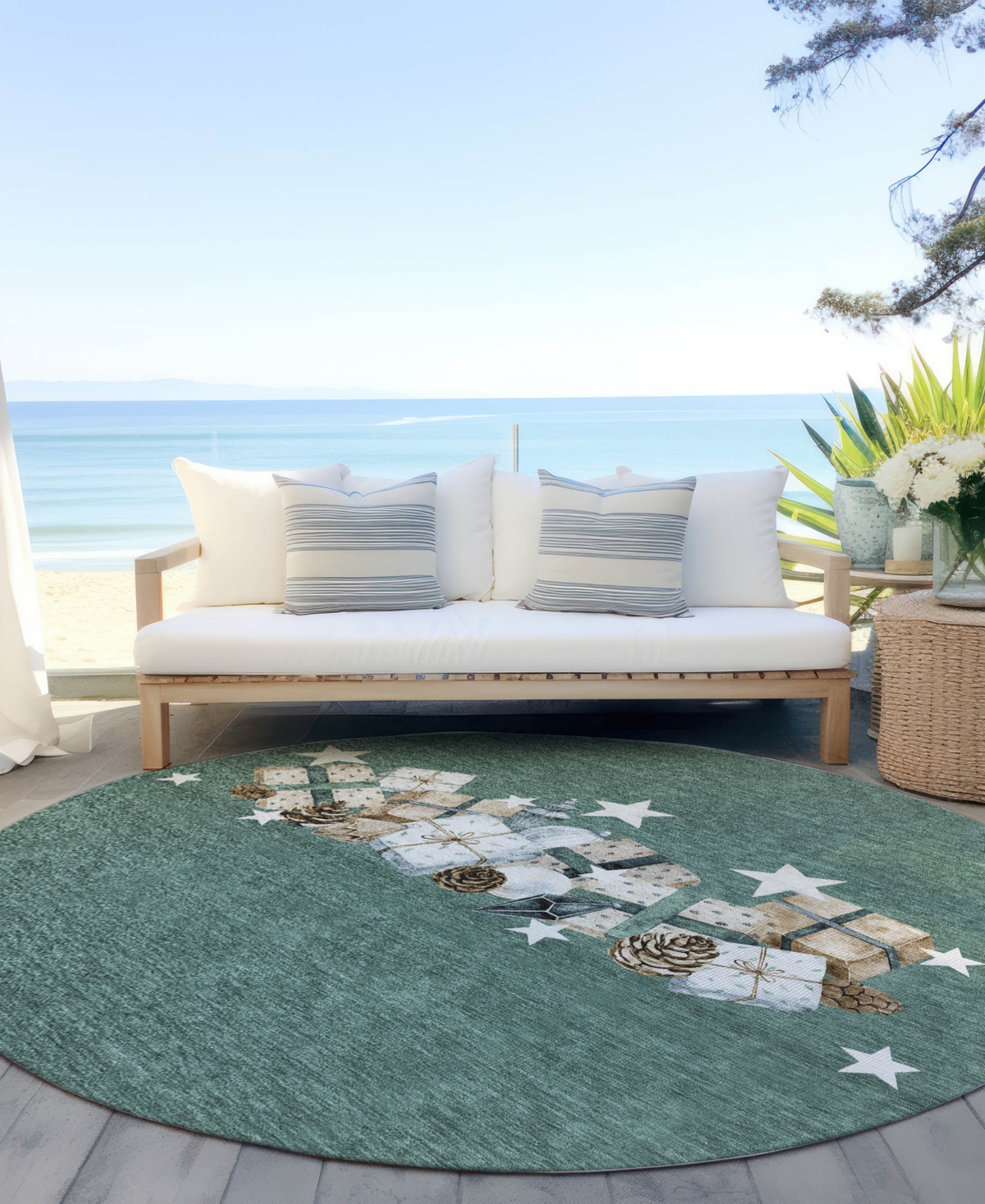 Addison Holiday Washable Indoor/outdoor Acn1825 8'x8' Round Area Rug In Blue