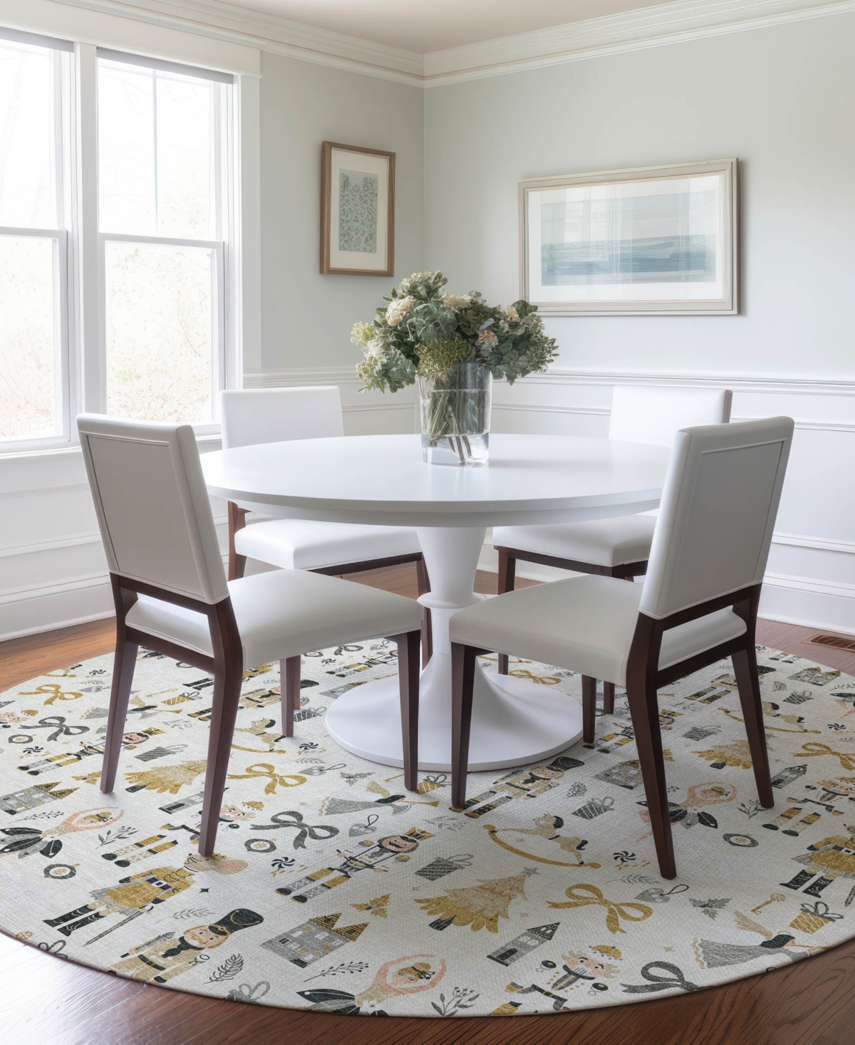 Addison Holiday Washable Indoor/outdoor Acn1827 8'x8' Round Area Rug In White