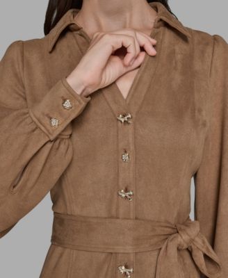 Women's Suede Collared Shirt Dress