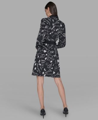 Women's Printed Silky Crepe Belted Shirt Dress