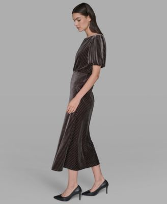 Women's Velvet Pinstripe Midi Dress