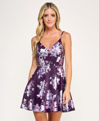 Juniors' Printed Corset Skater Fit & Flare Dress