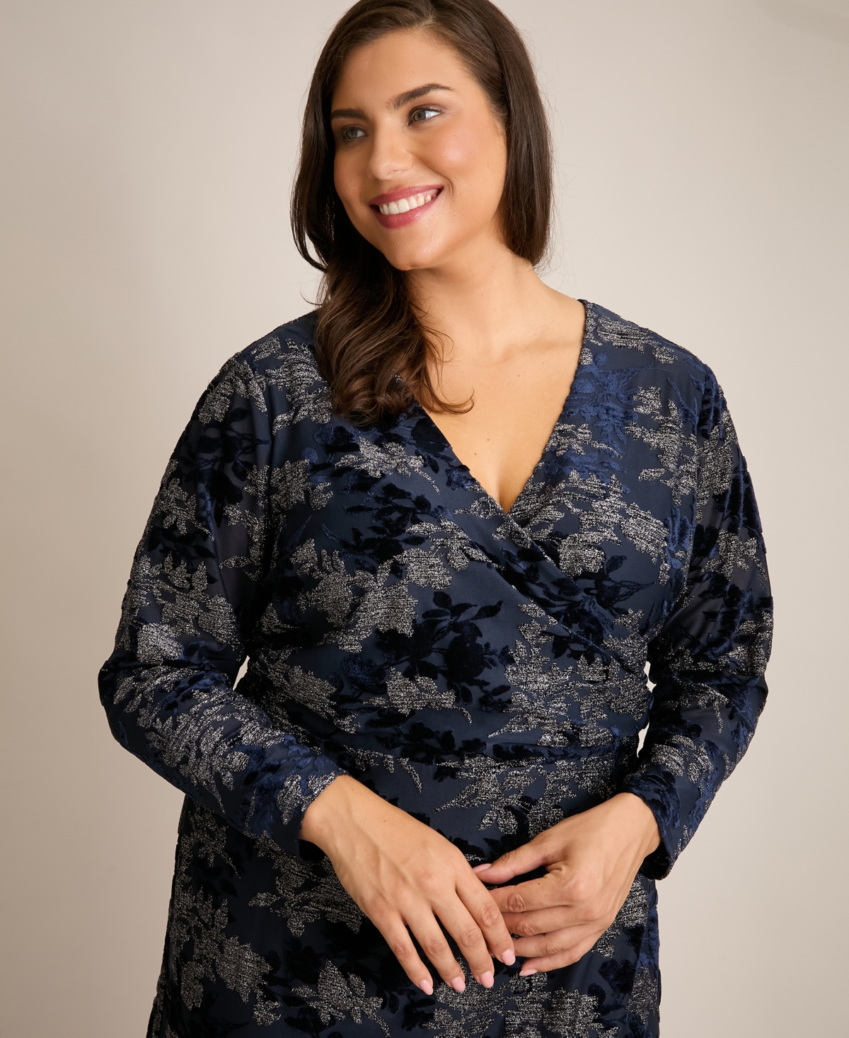 London Times Plus Size Print Scoop-neck Sleeveless Dress In Blue