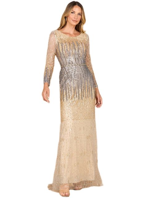 Женские платья Lara Mermaid, Beaded Long Sleeve Gown, цвет: Золотой графитовый