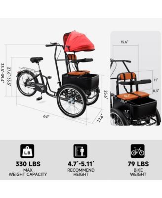 20-Inch Tricycle for Adults with Removable Child Seat & Cargo Carrier for Pets and Groceries