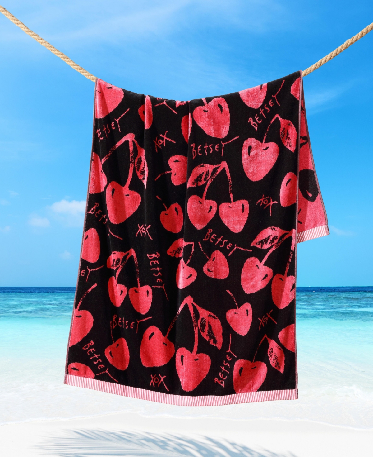 Betsey Johnson Cherry Love Printed Cotton Blend Beach Towel